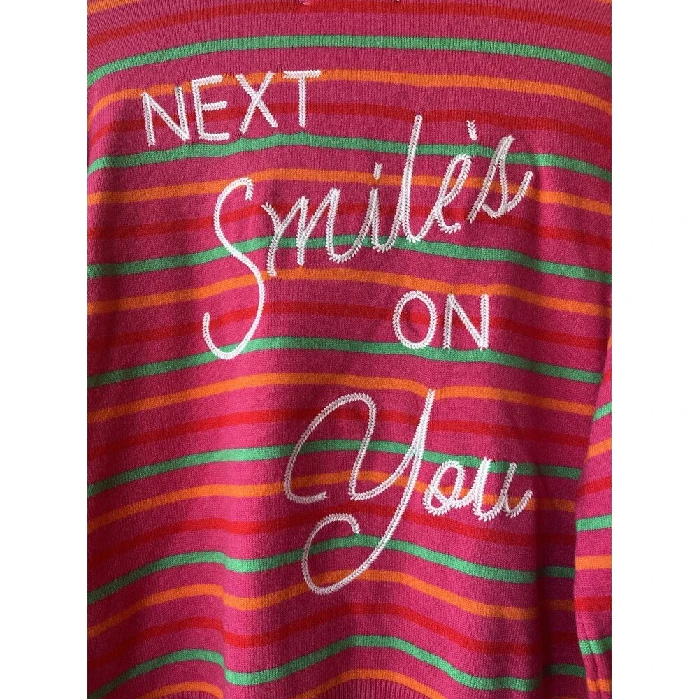 Kerri Rosenthal womens Pink Stripe NEXT SMILE'S ON YOU Pullover Sweater sz Large